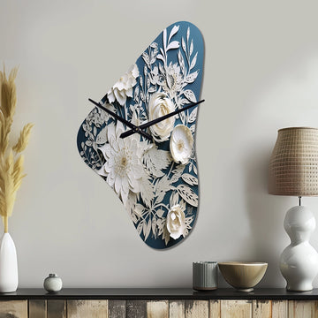 White And Blue Flowers Bouquet Elegance - Asymmetric Metal Wall Clock